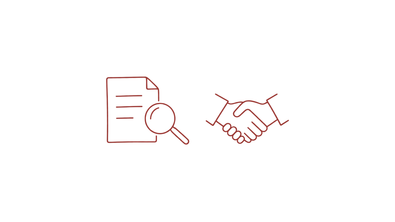 Hand-drawn policy review with a magnifying glass and handshake