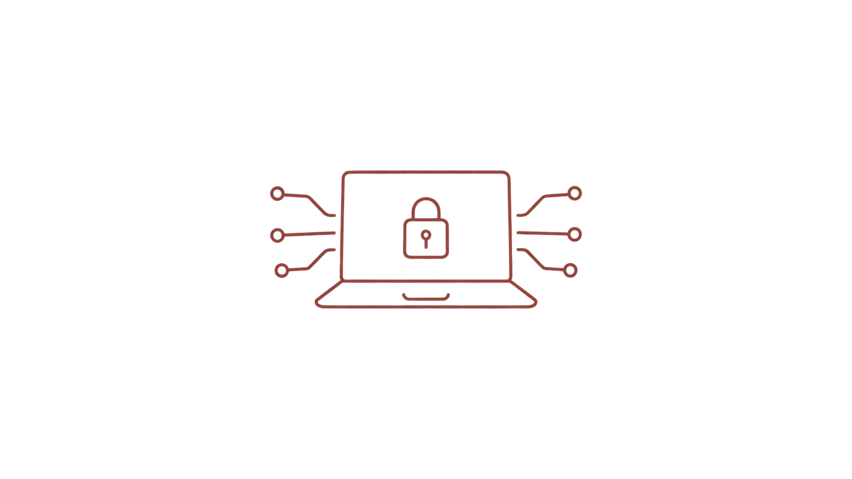 Hand-drawn laptop with a security lock and network connections