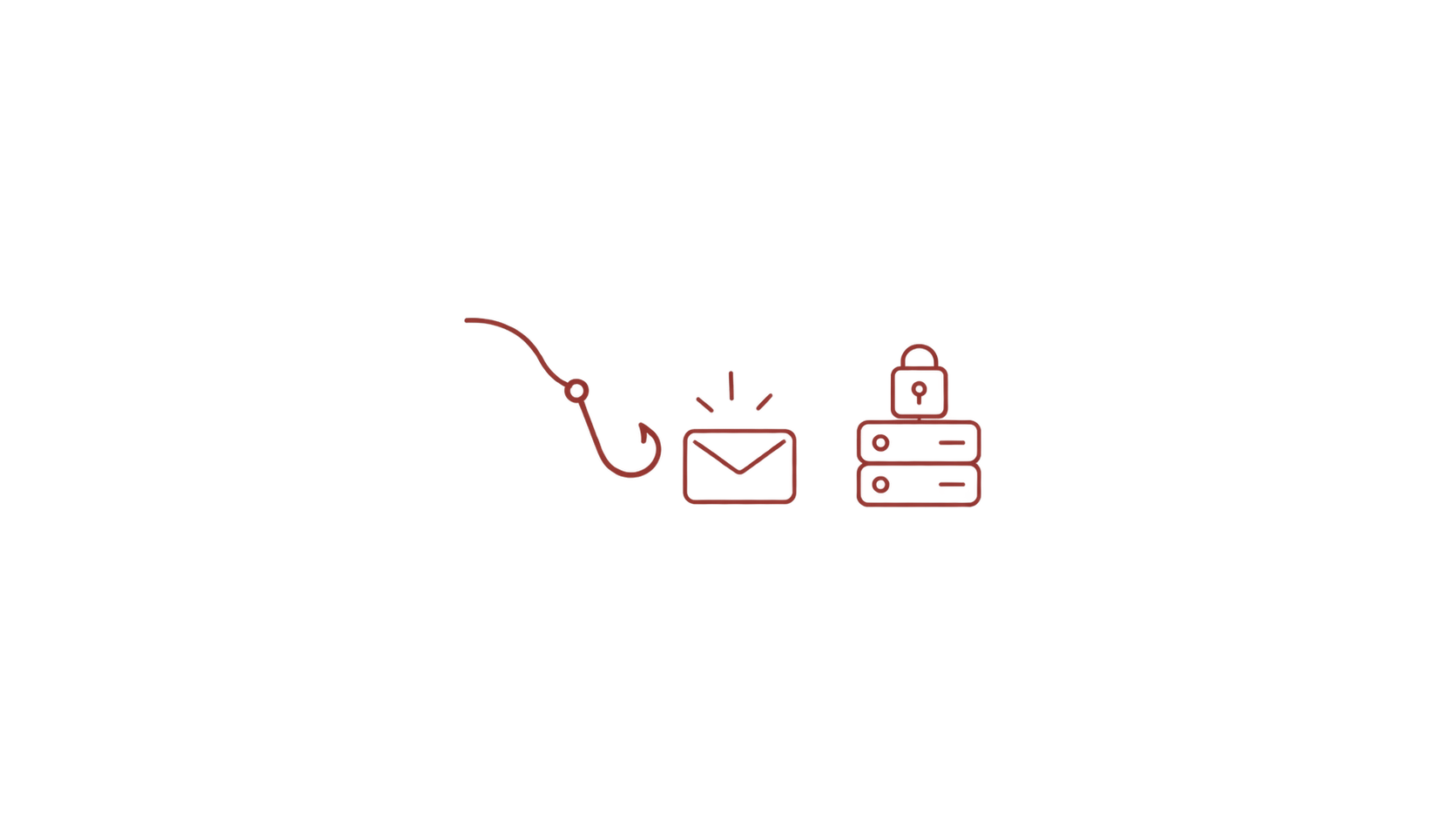 Hand-drawn phishing message, hook and protected server