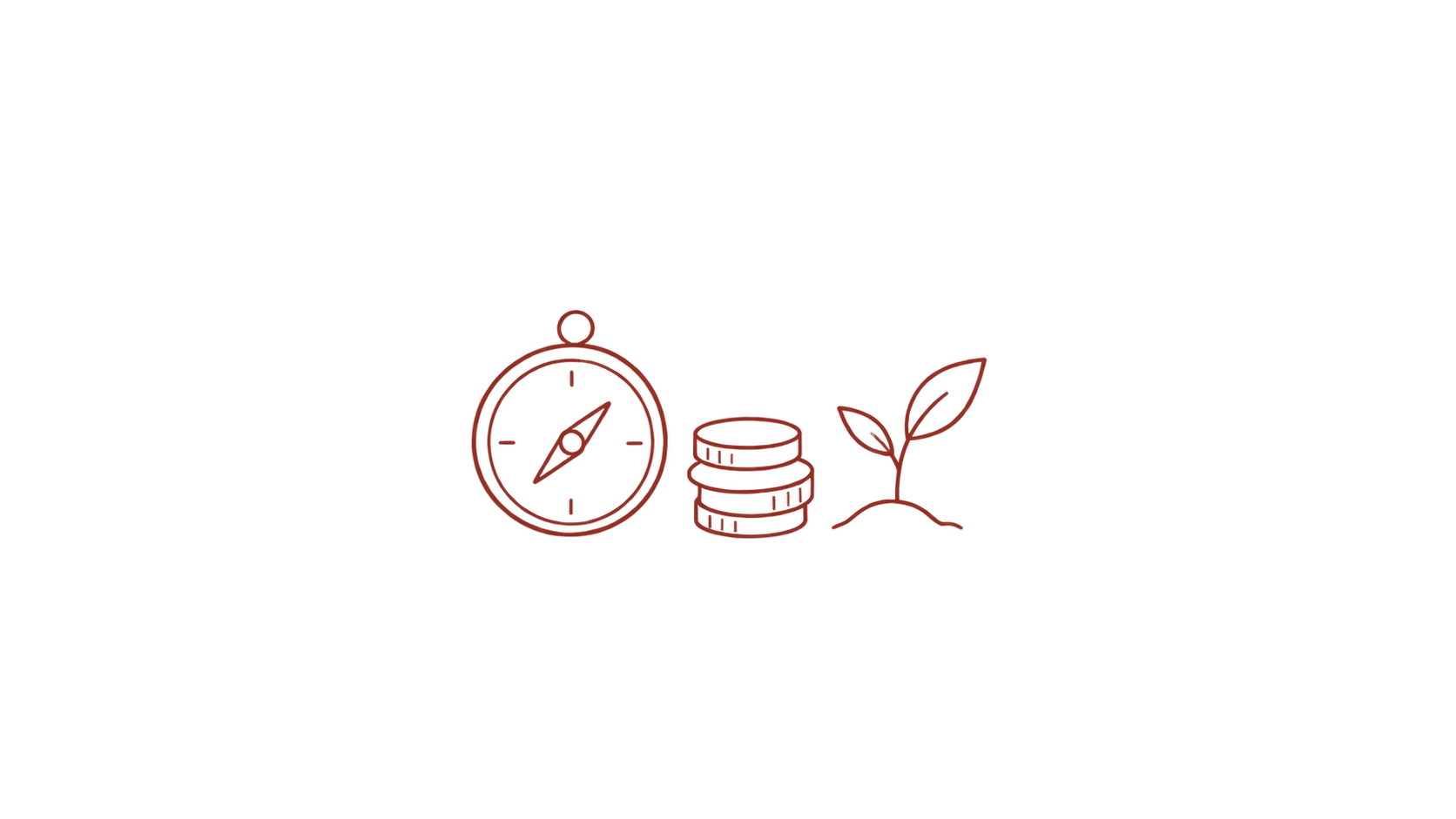 Hand-drawn compass, coins and growing plant