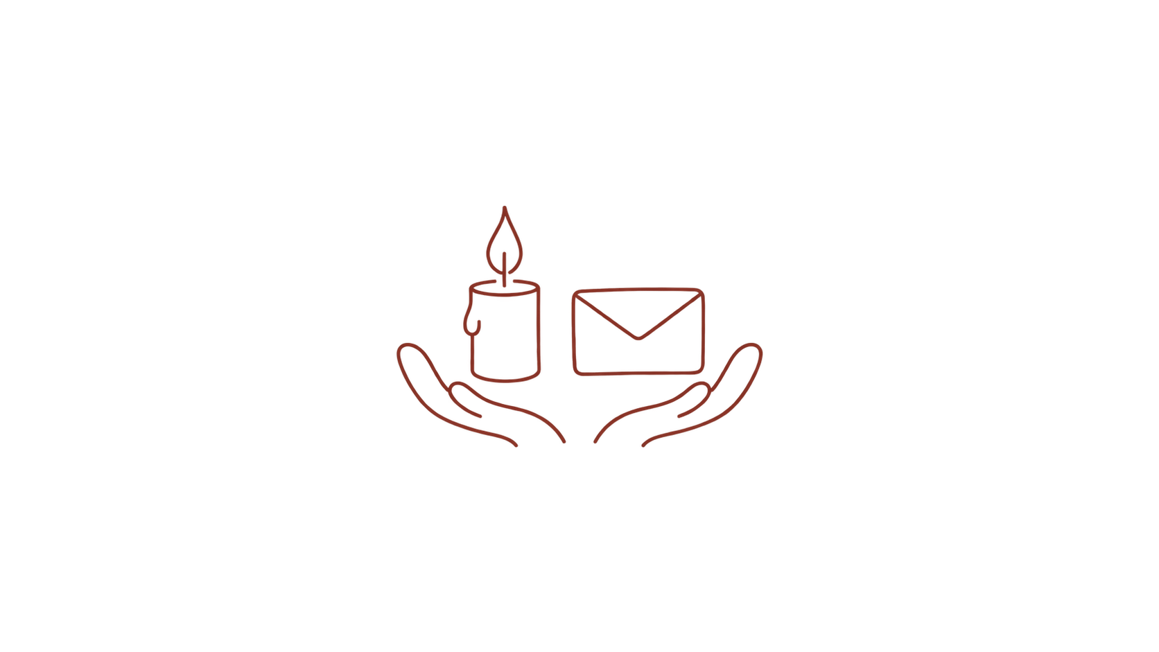 Hand-drawn candle and envelope above supportive hands