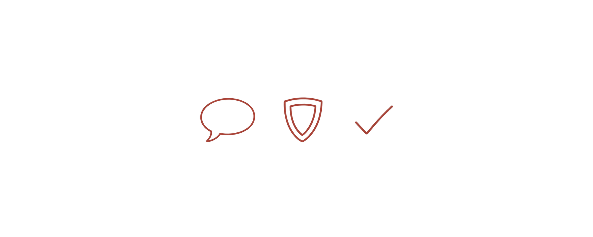 Hand-drawn speech bubble, shield and check mark